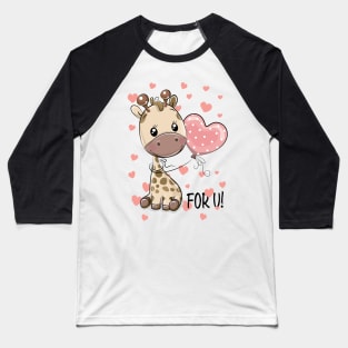Сute cartoon giraffe with balloon & hearts love you Baseball T-Shirt